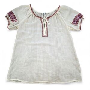 J.Crew Peasant Top Womens XS Cream Embroidered Boho Blouse Gauze Cotton Tunic